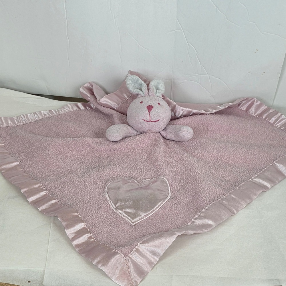 Baby Boom Pink Bunny Rabbit Security Blanket Lovey Satin Trim Heart 16x16